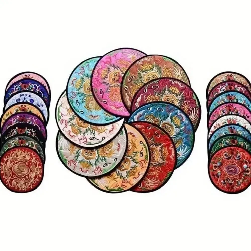 4pc Set Embroidered Cloth Table Mats  Durable Protective Coasters Assorted